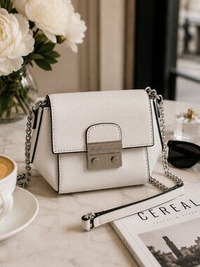 BCBG Generation Ivory Mini Crossbody Bag Silver Tone Chain Strap